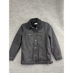 Madewell Jacket Womens XS Black Sherpa Lined Denim Trucker Coat Faux Shearling